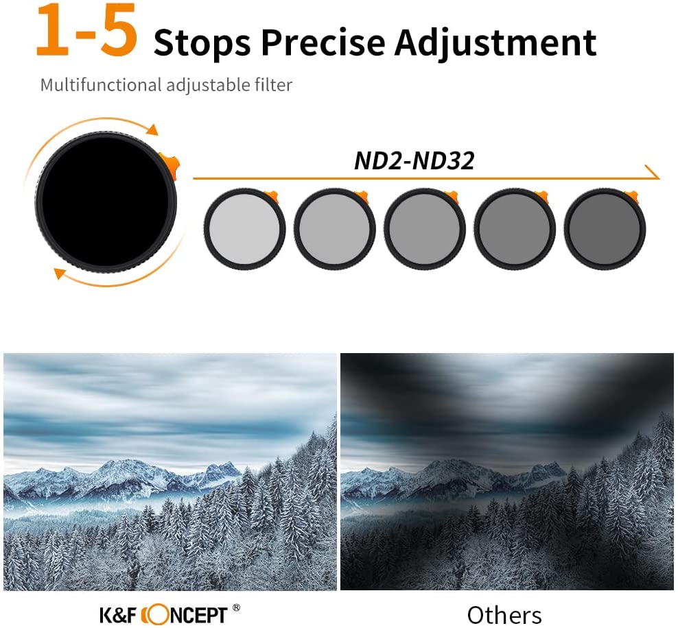 K&F Concept 62mm Black Diffusion 1/4 Effect & Variable ND2-ND32 ND Filter KF01.1812 - 4